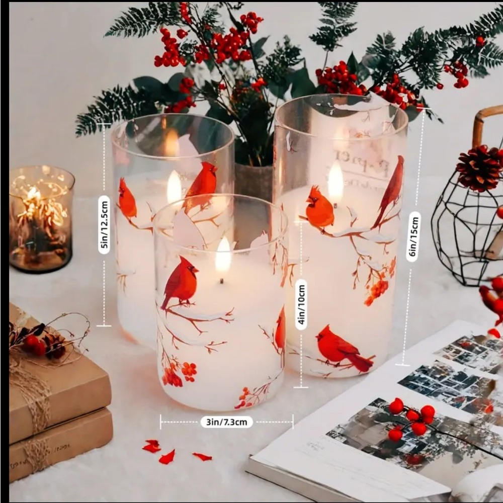 6 piece  set Red Cardinal Candles, throw and matching bracelet bundle. - Picture 6 of 9